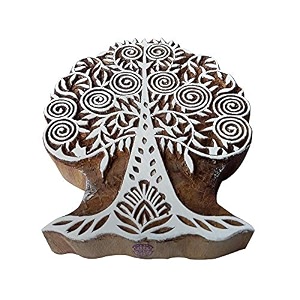 textile print stamp large modern art tree shape big wooden block