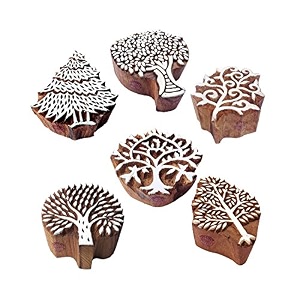 textile wood blocks rural tree shape printing stamps set of 6