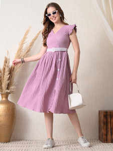 TextileNow Women Fit and Flare Purple Knee