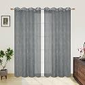 Polyester Net Light Weight Floral Print Sheer Curtains for Door Balcony Room Partition Home Decor, 9 feet Long, Grey, Set of 2