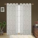 Polyester Net Light Weight Floral Print Sheer Curtains for Window Balcony Room Partition Home Decor, 6 feet Long, Cream, Set of 2