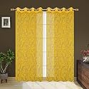 Polyester Net Light Weight Floral Print Sheer Curtains for Window Balcony Room Partition Home Decor, 6 feet Long, Yellow, Set of 2