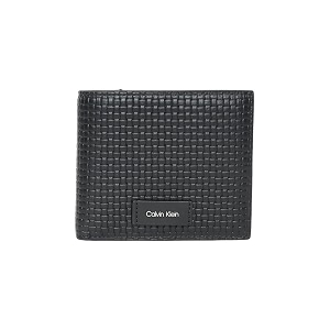 Textured black leather bi-fold wallet