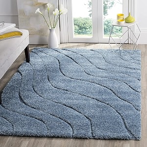 Textured Wave Shaggy Rectangular Carpet For Living