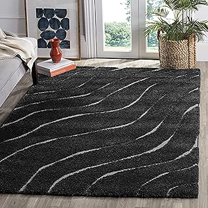 Textured Wave Shaggy Rectangular Carpet For Living