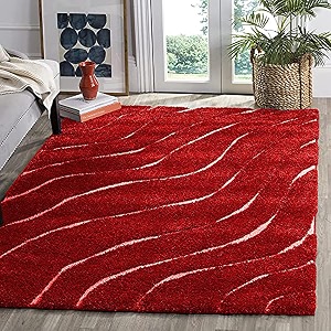 Textured Wave Square Shaggy Carpet for Living
