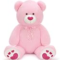 Tezituor 52" Giant Teddy Bear with Heart, Big Pink Bear Stuffed Animal, Valentine’s Day Plush Bear Gift for Girlfriend, Wife, Anniversary & Birthday