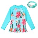 TFJH E Girls &amp; Boys Long Sleeve Rashgurad Swimsuit UPF 50+ Kids Swimwear Sunsuits