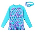 TFJH E Girls &amp; Boys Long Sleeve Rashgurad Swimsuit UPF 50+ Kids Swimwear Sunsuits