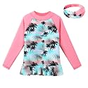 TFJH E Girls &amp; Boys Long Sleeve Rashgurad Swimsuit UPF 50+ Kids Swimwear Sunsuits