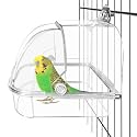Tfwadmx Bird Cage Bath Hanging Parrot Bath Tub Water Shower Food Feeder Holder Tray Bird Bath Supplies for Small Birds Canary Budgies Cockatiel Lovebirds (Transparent)