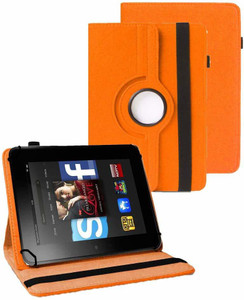 tgk flip cover for kindle fire hd 7 tablet 7 inch  rotating leather stand case orange cases with holder pack of 1