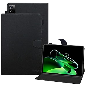tgk leather flip stand case cover for realme pad x 11 inch tablet with stylus holder black