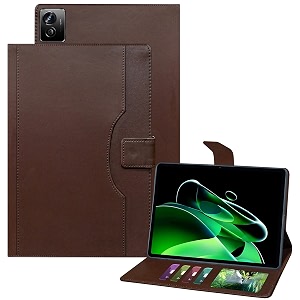 tgk flip case cover for realme pad x 11 inch multi-angle with viewing stand leather dark brown