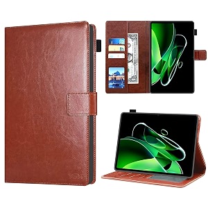tgk wallet leather flip case cover for realme pad x 11 inch tablet brown
