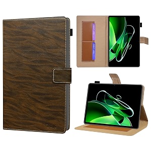 tgk pattern protective leather case with viewing stand and card slots flip case cover for realme pad x 11 inch tablet with stylus pen holder dark brown