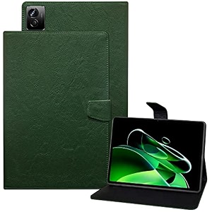 tgk plain design with viewing stand protective leather flip case cover for realme pad x 11 inch tablet with precise cutouts green