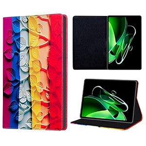 tgk printed classic design leather folio flip case with viewing stand protective cover for realme pad x 11 inch tab leaf pattern
