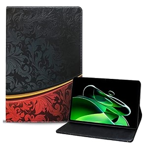 tgk printed classic design leather folio flip case with viewing stand protective cover for realme pad x 11 inch tab black amp red floral pattern