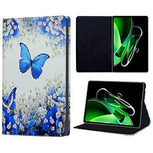 tgk printed classic design leather folio flip case with viewing stand protective cover for realme pad x 11 inch tab butterfly amp flowers