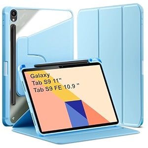 tgk rotating case for samsung galaxy tab s9 11 inchgalaxy tab s9 fe 109 inch with pencil holder trifold stand cover clear back mint green