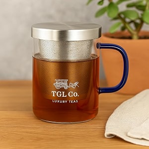 tgl co the good life company glass tea mug with steel infuser 500ml  silver lid  heat-resistant borosilicate  loose leaf amp herbal tea brewer  dual-purpose glass lid  elegant amp durable design