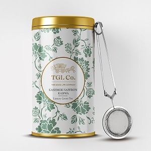 tgl cokashmiri kahwa herbal tea infusion 50 gram tin can  tea infuserrich in anti oxidant  refreshing  no artificial flavor  improve digestion