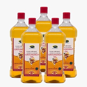 thanjai natural groundnut oil virgin unrefined wooden cold pressed natural peanut oil for cooking- heart health  cholesterol free  no preservatives 1ltr x 5 groundnut oil