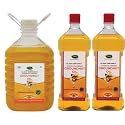 Thanjai Natural Groundnut Oil Virgin Unrefined Wooden Cold Pressed Natural Peanut Oil for Cooking- Heart Health + Cholesterol Free + No Preservatives (3L Cane + 1L x 2)