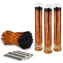 Thankful Greetings Decorative Matches in Mini Match Cloche Glass Jar Set | 4" Espresso Tip Long Matches (100 match sticks) + 3 Cork Top Dome Glass Holders + Striker Stickers, USA