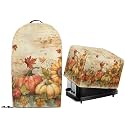 Thanksgiving Day Decor 2 Pcs Kitchen Countertop Stand Mixer Blender and Toaster Maker Oven Protector Cover with Drawstring Hem, Fall Maple Leaf Pumpkins Retro