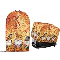 Thanksgiving Day Decor Dust Covers for Stand Mixer Food Processor and Toaster Bread Maker Machine Protector Covers with Drawstring Hem Set of 2 Maple Leaf Gnome Print