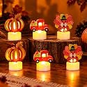 Thanksgiving LED Tea Lights Candles for Fall Home Decor, 6 Pcs Harvest