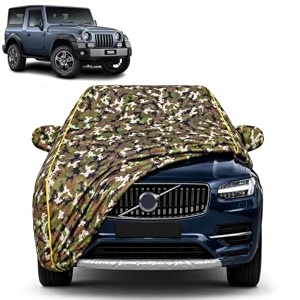 thar 100 waterproof car cover  dustproof sun protection cover  soft cotton lining  triple stitched  mirror pocket  antenna pocket  all weather body cover army