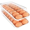 theaoo Egg Holder for Fridge, Automatic Rolling Egg Container, White, 2Pack