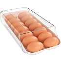 theaoo Egg Holder for Fridge, Automatic Rolling Egg Container, White, 1Pack