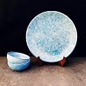 THEARTISANEMPORIUM Neelam Handcrafted Ceramic Dinner Set of 1 Dinner Plate and 2 Katori Bowls Dinnerware Set (12 Pieces, Serving for 1, Microwave Safe, Blue)