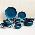 THEARTISANEMPORIUM Retro Green Ceramic Dinner Set 20 Pieces with Serving Bowls - 6 Dinner Plates, 6 Katoris, 6 Side Plates &amp; 2 Serving Bowls (20 Pieces, Serving for 6, Microwave Safe)
