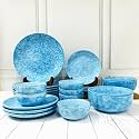 THEARTISANEMPORIUM Neelam Handcrafted Ceramic Dinner Set 20 Pieces with Serving Bowls - 6 Dinner Plates, 6 Katoris, 6 Side Plates & 2 Serving Bowls (20 Pieces, Serving for 6, Microwave Safe,Blue)