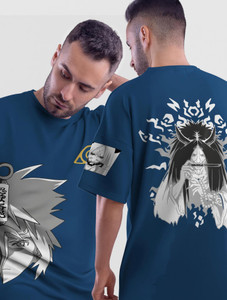 Thecrazymonk Graphic Print Men Round Neck Navy