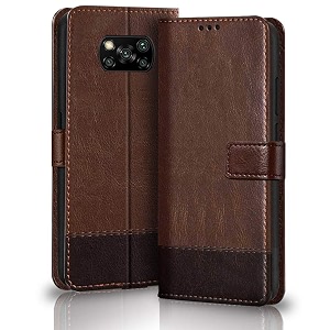 thegiftkart dual-color leather finish flip back cover for poco x3  x3 pro  inside pockets amp inbuilt stand  wallet style  magnet closure flip back case for poco x3 pro  x3 brown amp coffee