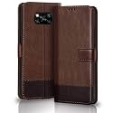 TheGiftKart Dual-Color Leather Finish Flip Back Cover for Poco X3 / X3 Pro | Inside Pockets & Inbuilt Stand | Wallet Style | Magnet Closure Flip Back Case for Poco X3 Pro / X3 (Brown & Coffee)