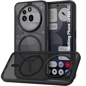 thegiftkart hybrid shockproof back cover case for nothing phone 3a pro 5g  hard back cover case for nothing phone 3a pro 5g pc amp tpu magsafe compatible translucent smoke matte back black sides