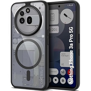 thegiftkart hybrid shockproof back cover case for nothing phone 3a pro 5g  hard back cover case for nothing phone 3a pro 5g pc amp tpu magsafe compatible transparent clear back black sides