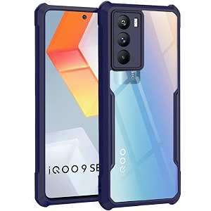 thegiftkart shockproof crystal clear back cover case for iqoo 9 se 5g  360 degree protection  protective design  transparent back cover case for iqoo 9 se 5g pc tpu  blue bumper
