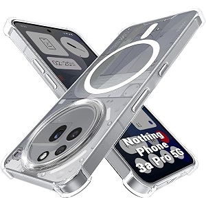 thegiftkart hybrid shockproof back cover case for nothing phone 3a pro 5g  hard back cover case for nothing phone 3a pro 5g pc amp tpu magsafe compatible transparent hard clear back clear sides