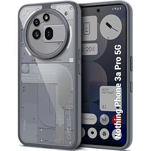 thegiftkart hybrid shockproof back cover case for nothing phone 3a pro 5g  hard back cover case for nothing phone 3a pro 5g pc amp tpu transparent clear back grey sides