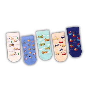 thela gaadi printed kids socks  ankle length pure cotton socks for kids boys and girls  breathable odourless cute  pack of 5