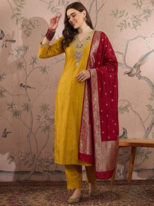 TheMutedThreads Sunshine Yellow Embroidered Kurta Pant Set