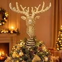 Thenshop Gold Christmas Tree Topper, 3D Reindeer Glitter Tree Topper